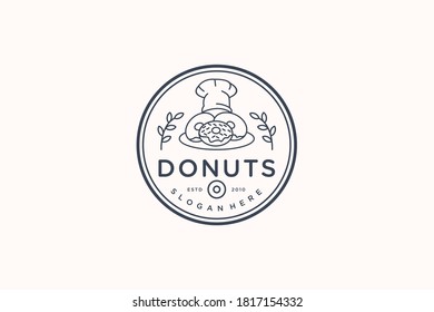 donuts and chef hat logo design vector template