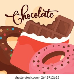 Donuts and choco bar. Vector illustration