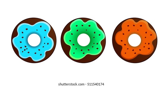 Donuts chocolate and blue green orange glaze