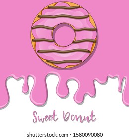 Donuts with chocolate icing. Glazed colored donut with icing sprinkles. Background for cafes, restaurants, coffee shops. Design texture for menu, booklet, banner, website. Vector illustration.
