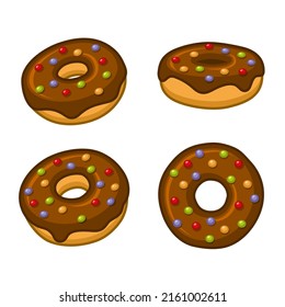 Donuts with Chocolate Topping Icon Set on White Background. Vector