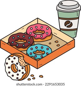 Donuts Coffee Cartoon Colored Clipart Illustration