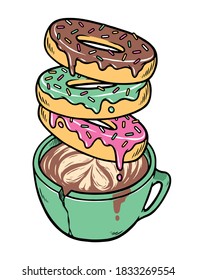 Donuts and coffee hand drawn illustration