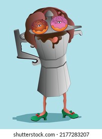 Donuts and Coffee, illustrating a lady sticking out her tongue
