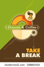 Donuts and coffee poster design. Vector illustration.