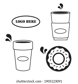 Iconos vectoriales de donuts y cafés, donut, café, bebida, dulce