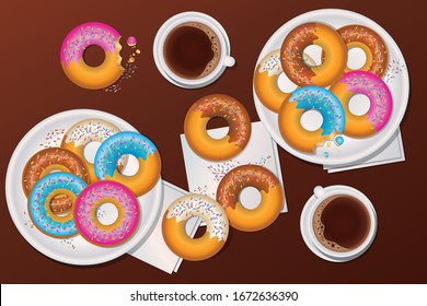 donuts and coffee table background