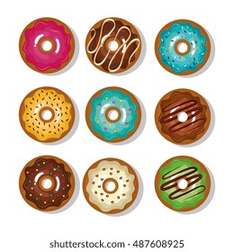 donuts collection dessert isolated graphic