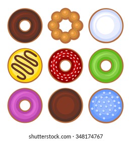 Donuts Collection Icons Set on White Background. Vector