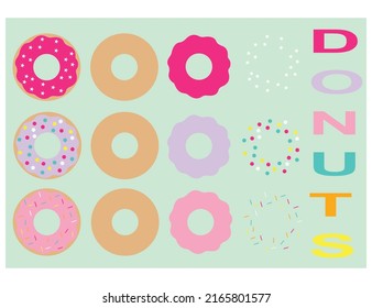 Donuts in farbiger Sammlung, Süßzucker Konditor.