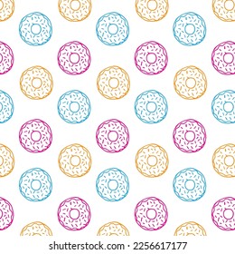 donuts colorful illustration pattern on white