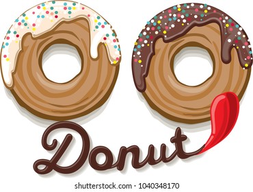 Donuts covered with white and chocolate glaze isolated. Vector