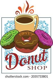 Donuts mit einer Tasse heißen Kaffee