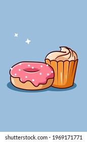 Donuts and cupcake cartoon illustration