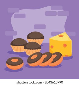 donuts and cupcake with cheese