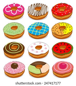 Donuts cute Collection Set on white background