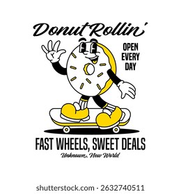 Donuts cute retro cartoon vector hand drawn