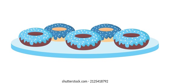 Donuts with decorations semi flat color vector object. Full sized item on white. Party fare. Delicious dessert simple cartoon style illustration for web graphic design and animation