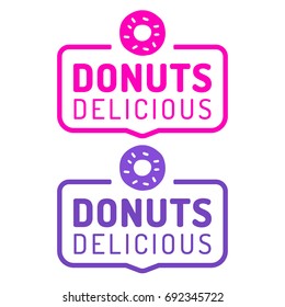 Donuts delicious. Badge, icon, logo set. Flat vector illustrations on white background.
