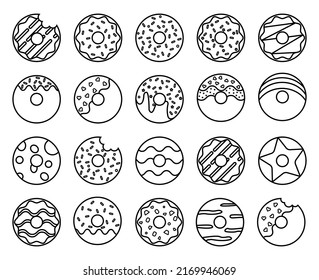 Donuts design vector set. 20 pixel perfect icons