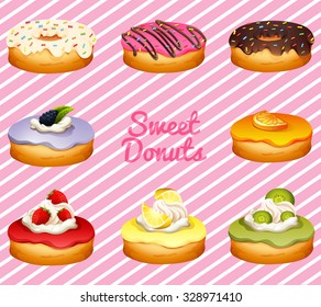 Donuts en ilustración de diferente sabor
