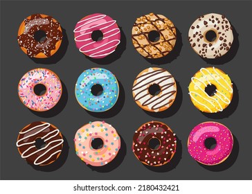 Donuts Doughnuts Isolated On Black Background Vector