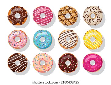 Donuts Doughnüsse einzeln auf weißem Hintergrund, Vektorgrafik