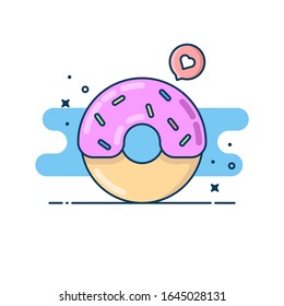 Donuts Flat design. Fast food vector illustration with love icon. For sticker, web line page, wallpaper and more.