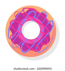 Donuts flat item. Cartoon glazed doughnuts with pink, blue, green icing isolated vector illustration. Desserts and sweet snack