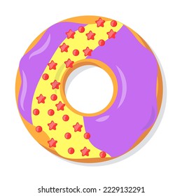 Donuts flat vector illustration. Simple trendy doughnut with cream topping, sweet food from dough isolated on white background. Pastry concept