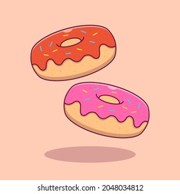 Donuts Flying Flat Cartoon Symbol.