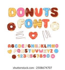 Fonte Donuts. Alfabeto De Sobremesa Doce. Bolinhos de Rosca Letras e Números.