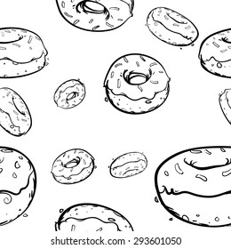 Donuts food pattern vector black and white line