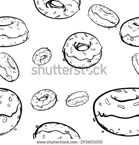 Donuts food pattern vector black and white line