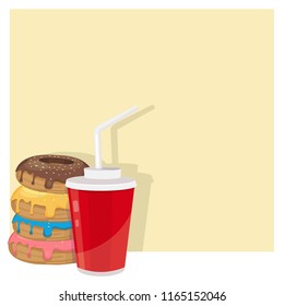 donuts and a glass with cola, vector illustration