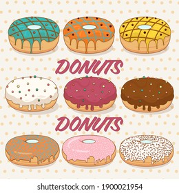 Donuts with  glaze and colored sprinkles
