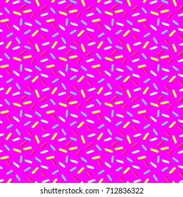 Donut's glaze seamless pattern with sprinkles, pink background, texture. Vector illustration.