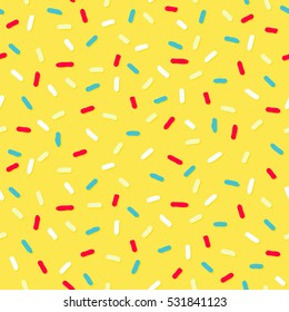  Donut's glaze seamless pattern, yellow background, texture.Vector illustration.