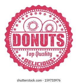 Donuts grunge rubber stamp on white, vector illustration