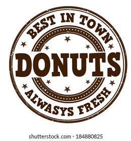 Donuts grunge rubber stamp on white, vector illustration