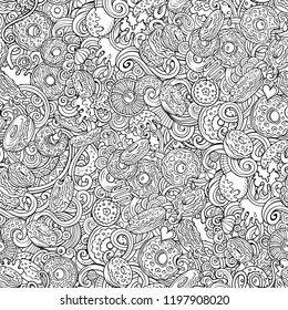 Cartoon Handdrawn Science Doodles Seamless Pattern Stock Vector ...