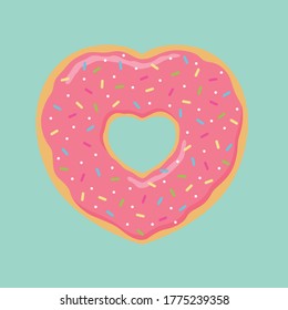 Donuts heart shape with toppings, Valentine's day, Lovely doughnut, Romance concept, Vector illustration