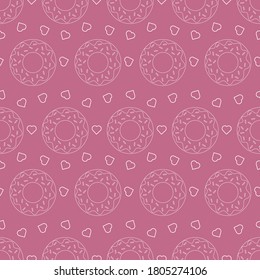 Donuts and hearts seamless pattern. Vector illustration.