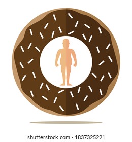 Donuts are high in calories and make them fat, Vector illustration in flat style