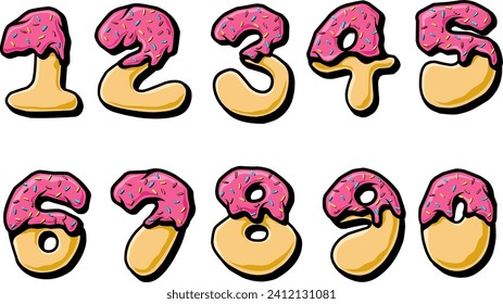 Donuts ice cream number set 0 until 9 illustration vector