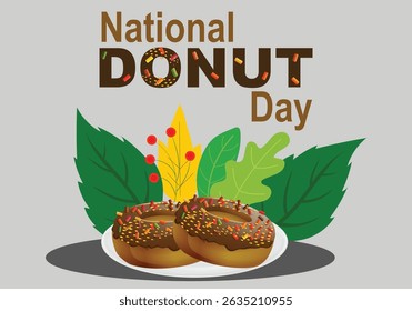 Donuts with icing and colorful sprinkles on light background. National donut day flat vector illustration poster. Graphic resource design .