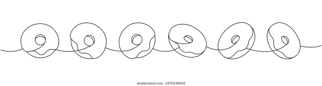Donuts con juego de hielo. Quita los donuts de una línea de dibujo continuo. Panadería dulce pastelería. Ilustración lineal de Vector.