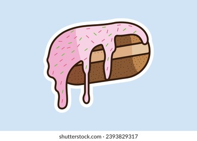 Donuts with Icing Sticker vector illustration. Food objects icon concept. Colorful glossy donuts with glaze and powder sticker vector design with shadow.
