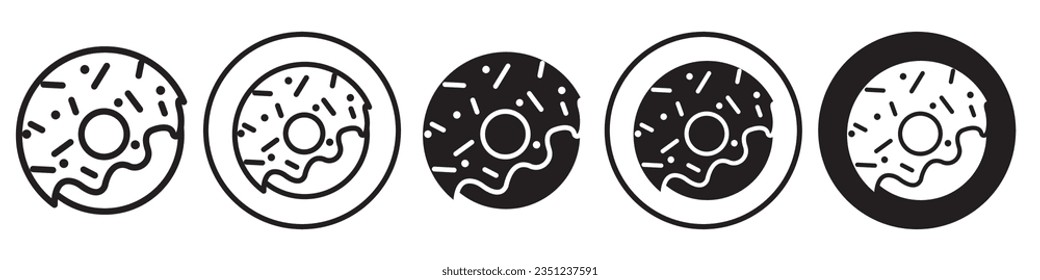 Donuts icon. Flat symbol of round sweet donut with sprinkle toppings. Vector set of bakery snack in cafe.
