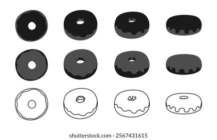 donuts icon set with different view, vector illustration isolated on white background.